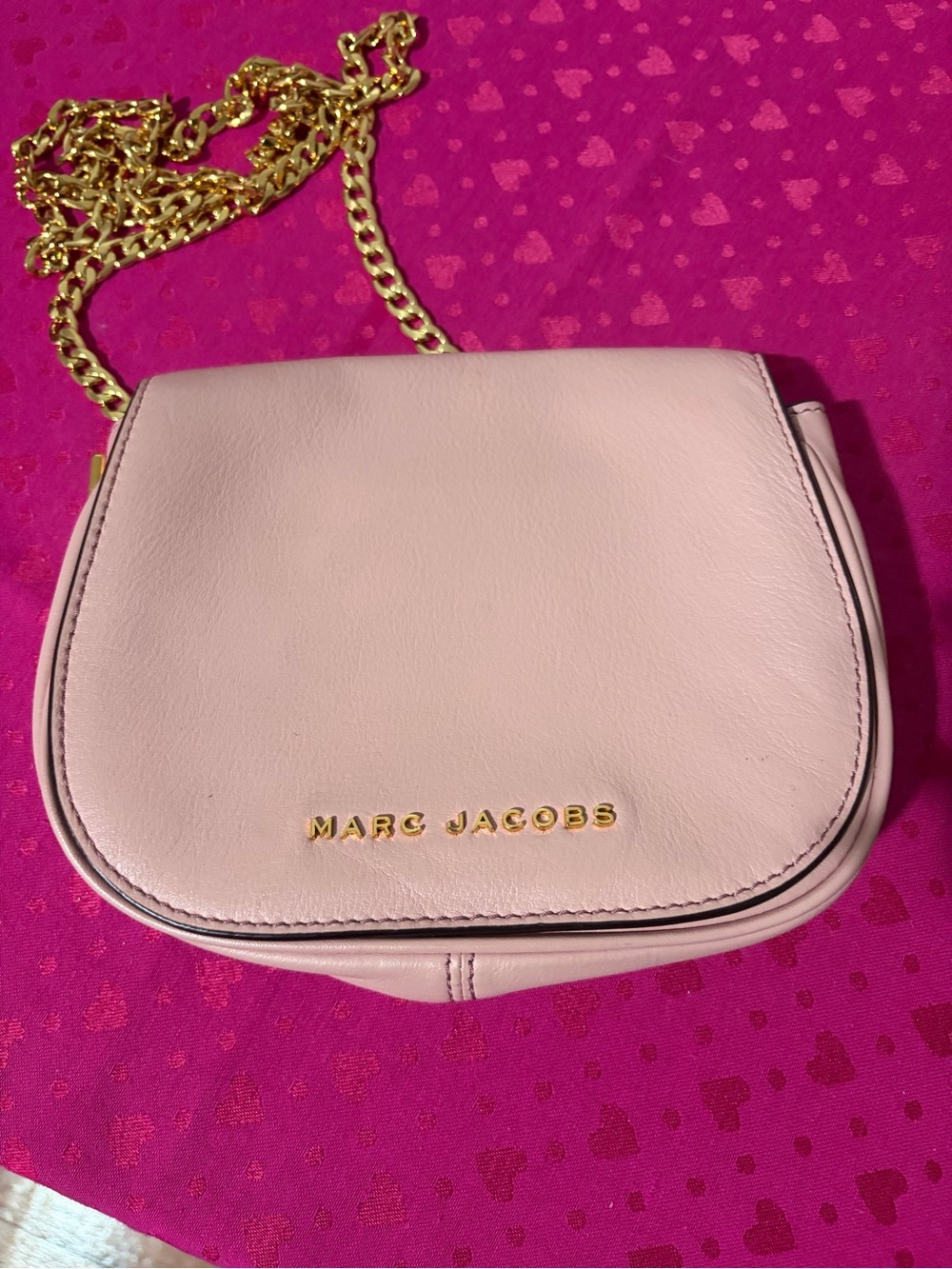 Marc Jacobs Pastel Pink Leather Crossbody with Gold Chain